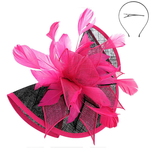 Two Tone Folded Fascinator with Headband and Clip: Red