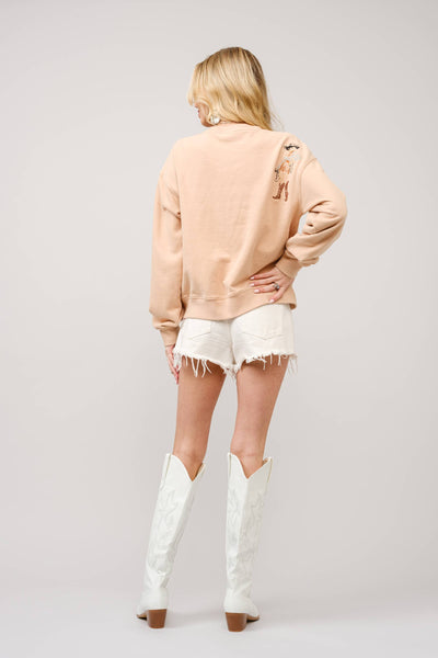 23230T - Western Motif Embroidered Graphic Sweatshirt: OFF WHITE / M