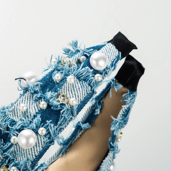 SPONGE BEADED TASSEL HIGH TOP HEADBAND_CWAHA1790: NAVY / (OS) 2