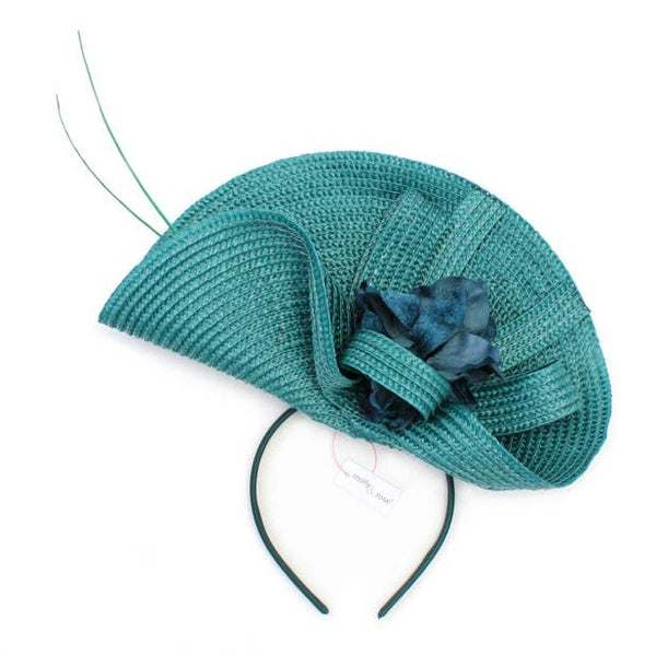 Style Bernice. Teal woven fascinator