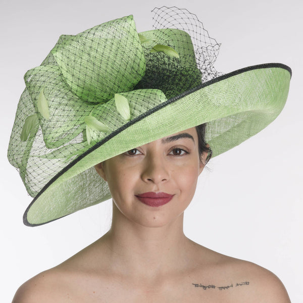 Large Two Tone Veil Sinamay Hat`: Lt. Pink+Navy