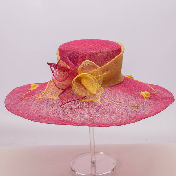Two tone  Callalily Adorned Wide Soft Sinamay Hats | 117138: Yellow/Blue Ice