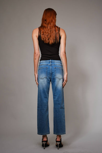 91499P - Gold Sequin Straight Leg Jeans: MED WASH / L