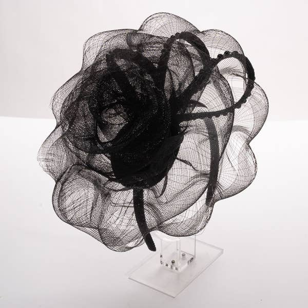 5876H Large Crinoline Rose Bow & Beaded Trim On Headband: IVORY