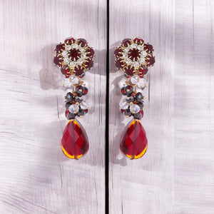 Flower Earring | Boho Earring | Ruby | Red | Crystal