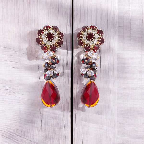 Flower Earring | Boho Earring | Ruby | Red | Crystal