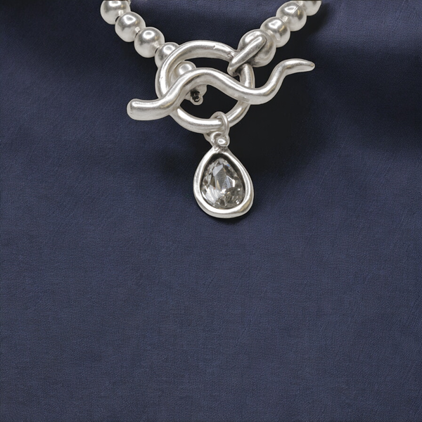 Pewter Bracelet with Clear Teardrop Pendant