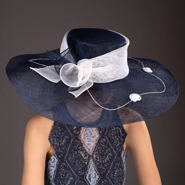 Two tone  Callalily Adorned Wide Soft Sinamay Hats | 117138: Yellow/Blue Ice
