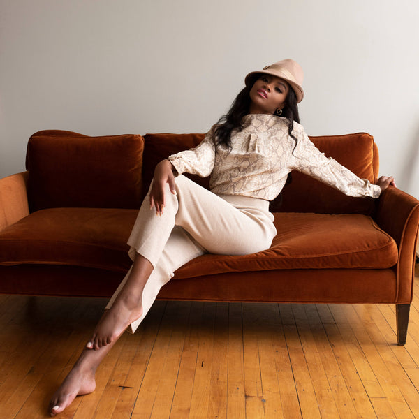 Scorpio Long Hair Brushed Wool Asymmetrical Fedora: Camel