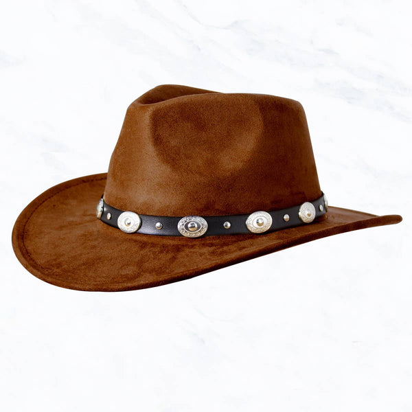 Suede Regular Cowboy Fedora Hat with Studded Belt: Ivory
