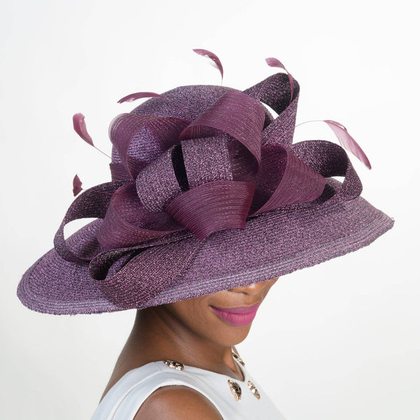 331881 Metallic Wide-Brimmed Church Hats: NAVY / Metallic