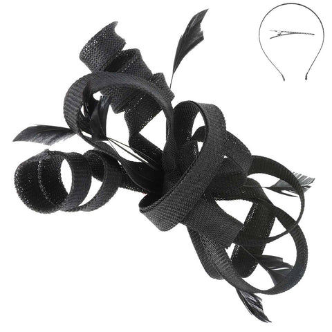 3-Piece Flax Fabric Fascinator Headband and Clip: Black