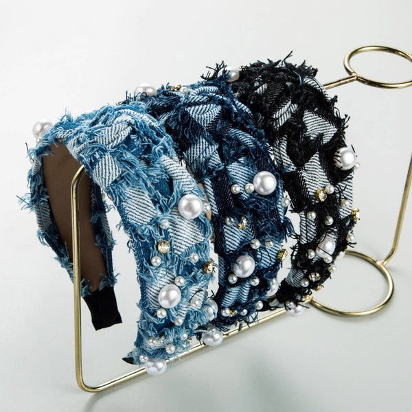 SPONGE BEADED TASSEL HIGH TOP HEADBAND_CWAHA1790: NAVY / (OS) 2