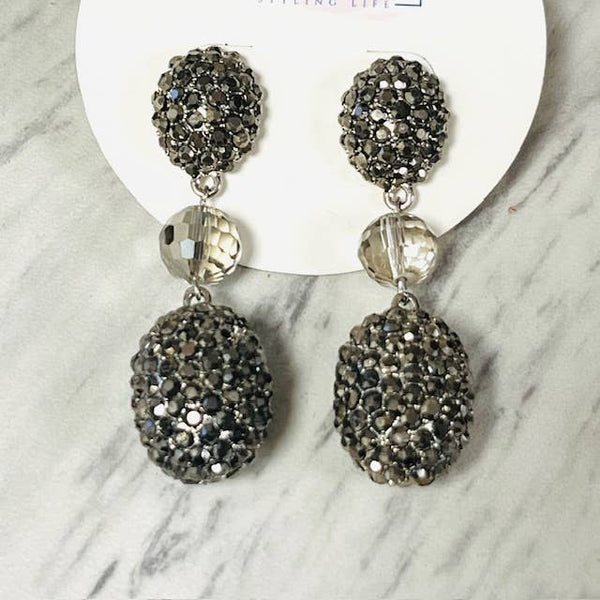 Hematite Crystal Pave Oval Drop Earring