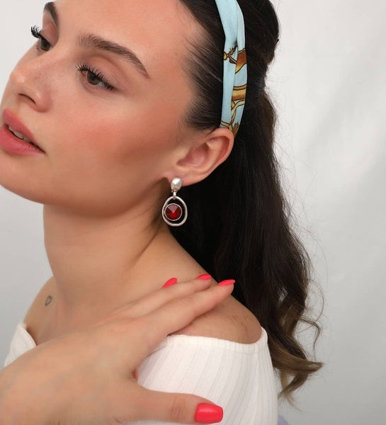 Bohemian Style Silver Red Crystal Bracelet and Earrings Set