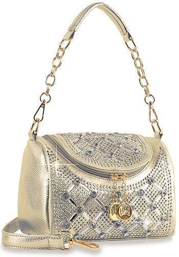 Rhinestone Design Top Flap Petite Handbag: Black