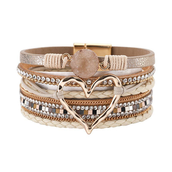 Multi-Layer Heart-Shaped Bangle Bracelets | Magnetic Buckle: Silver