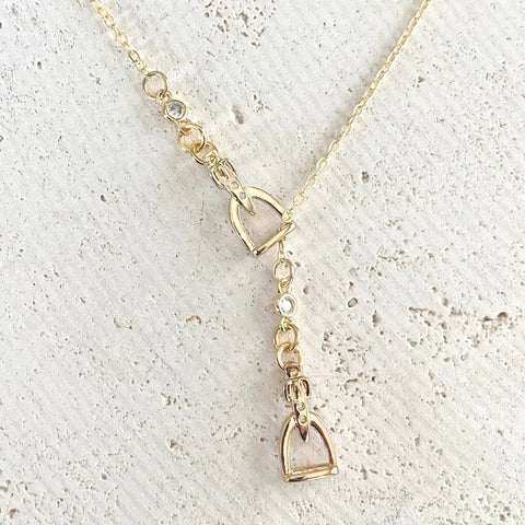 Equestrian jewelry  Y style horse bit stirrup necklace : Gold