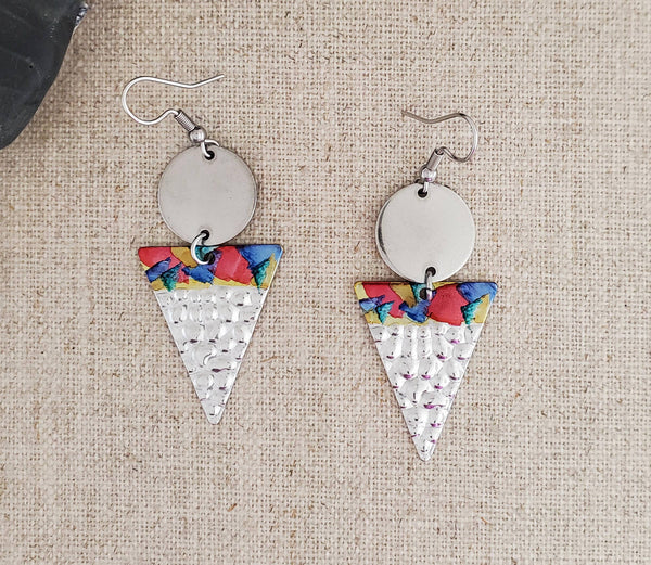 Alcohol Ink Stainless Steel Triangle Earrings: Blue/Browns