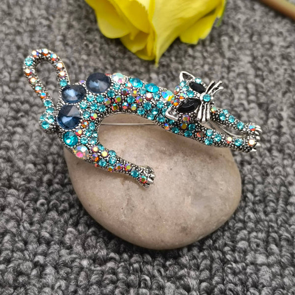 1Pc Colorful Rhinestone Creative Lazy Cat Brooch