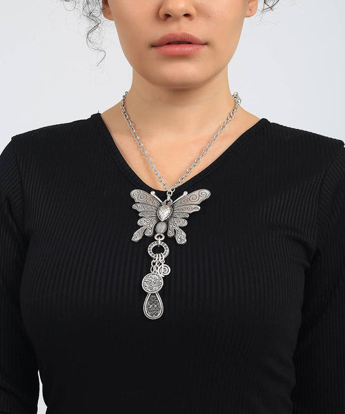 Silver Plated Bohemian Butterfly Design Necklace: Silver / Brass