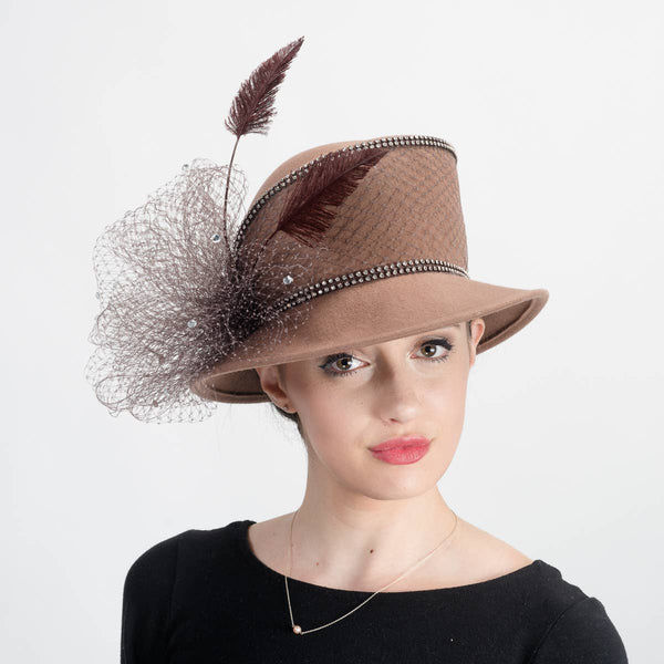 400769 Wool Felt Tear Drop Crown Hat: MINK / BROWN / Felt