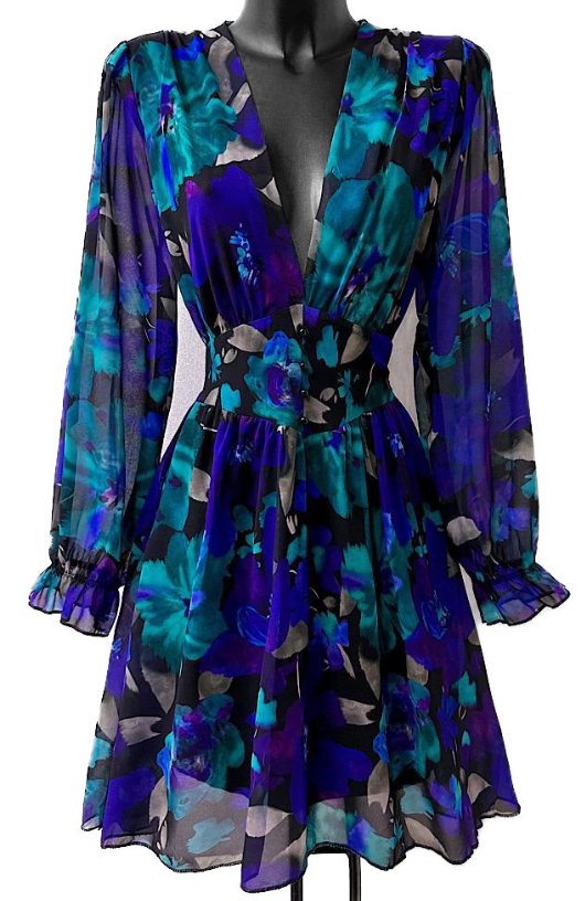 Royal Floral Fit-and-Flare Dress