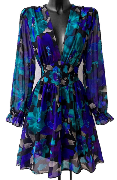 Royal Floral Fit-and-Flare Dress
