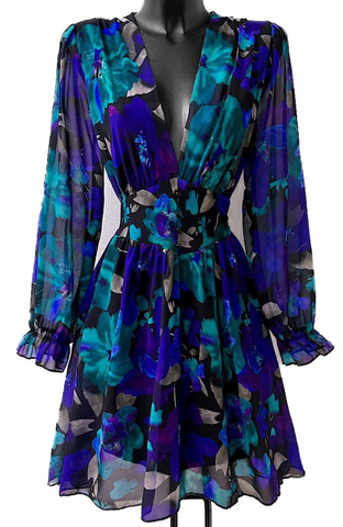 Royal Floral Fit-and-Flare Dress
