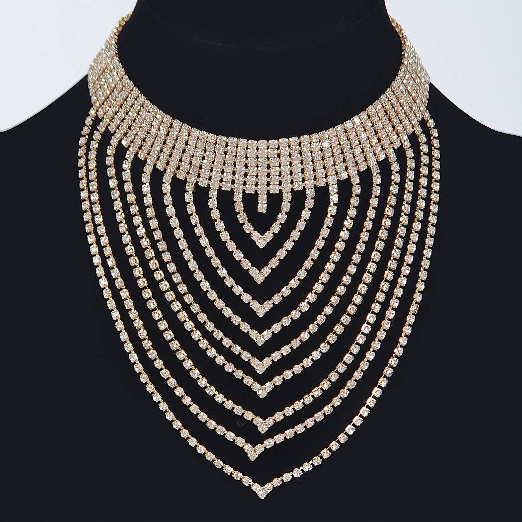 Layered Rhinestone Necklace: Silver