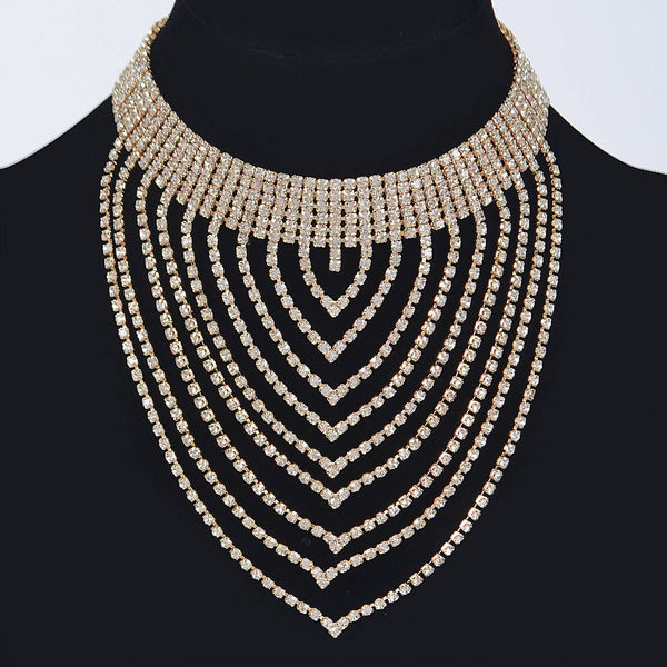 Layered Rhinestone Necklace: Silver