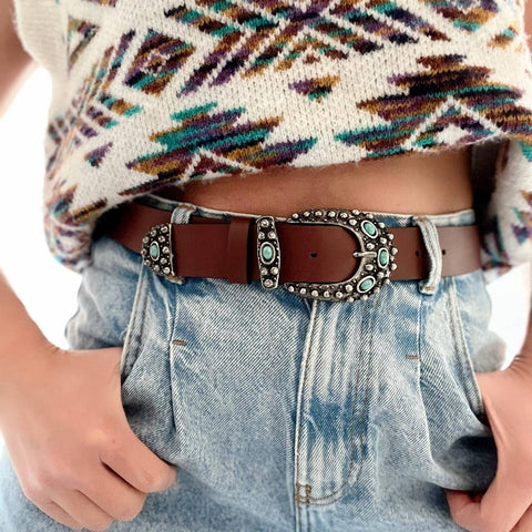 Water on The Moon - Boho Belt Buckle, Brown Leather Belt