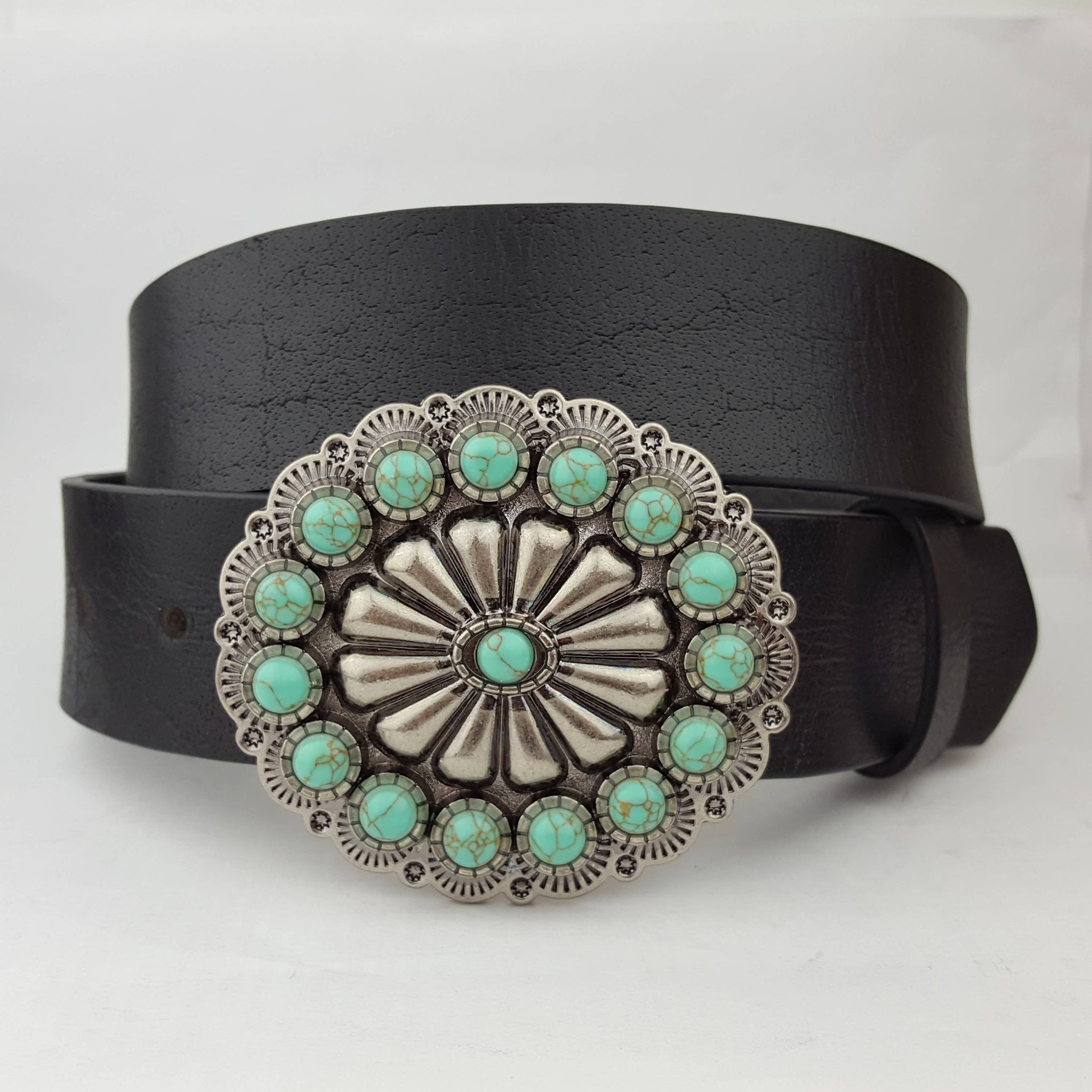 Genuine leather belt w. Western Turquoise Buckle