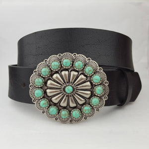 Genuine leather belt w. Western Turquoise Buckle