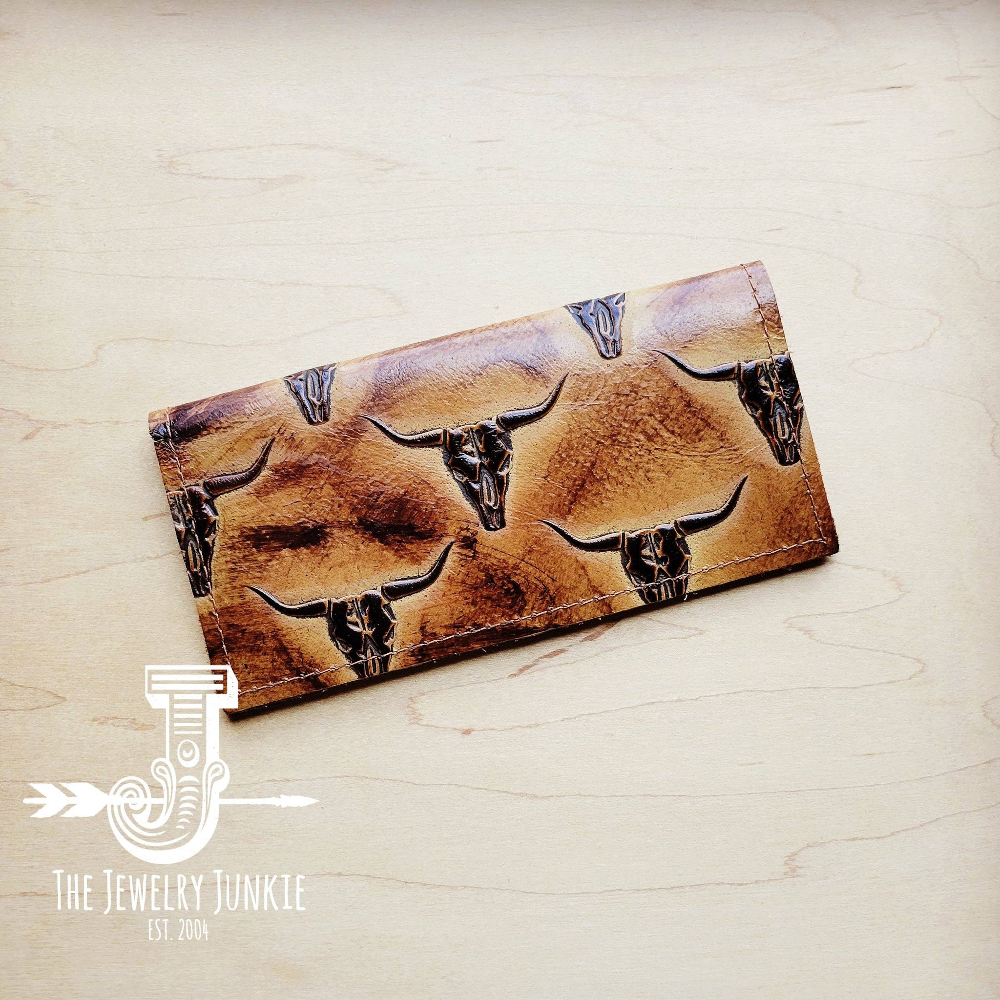 Embossed Leather Wallet-Tan Steer Head 303f
