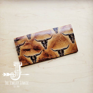 Embossed Leather Wallet-Tan Steer Head 303f