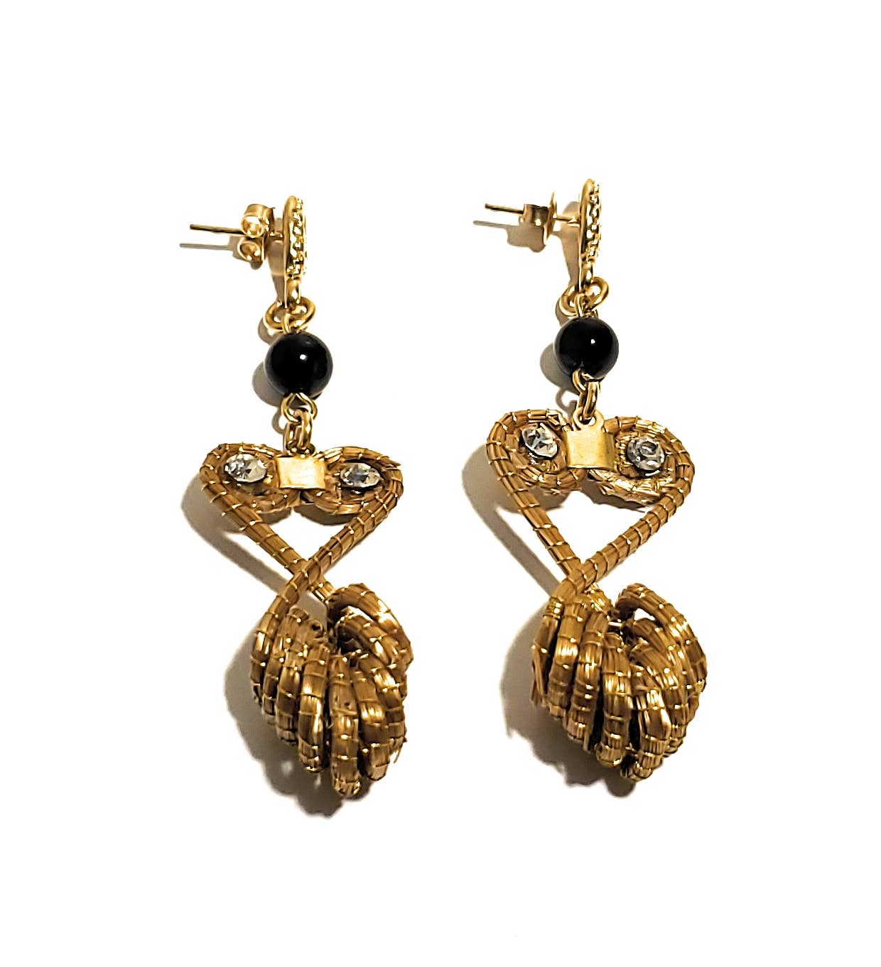Item# GGE-3069 - Golden Grass Earrings with Natural Stones
