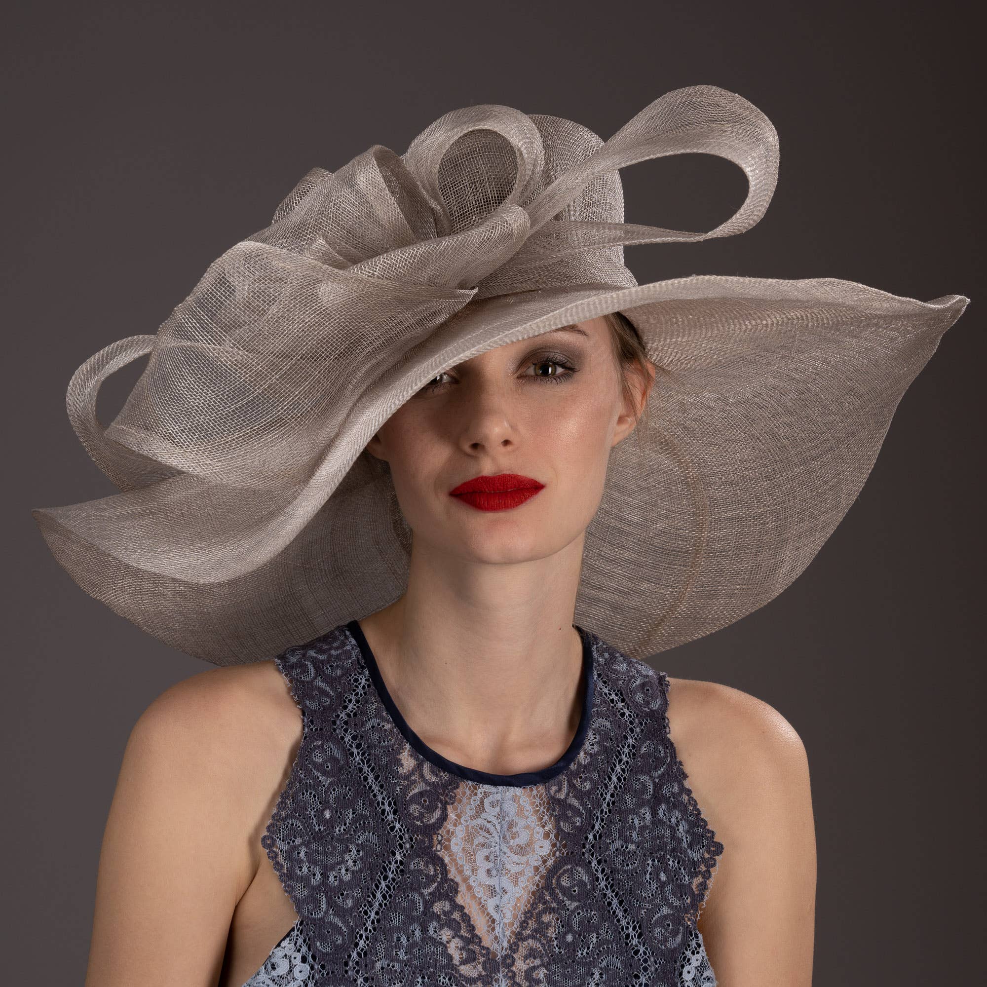 Large Wrapped Abstract Bow Sinamay Hat | 116033: Silver