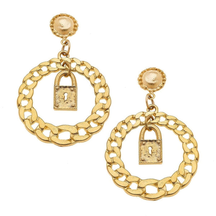 Gold Lock Post Earrings