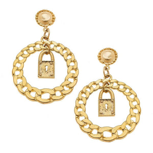 Gold Lock Post Earrings