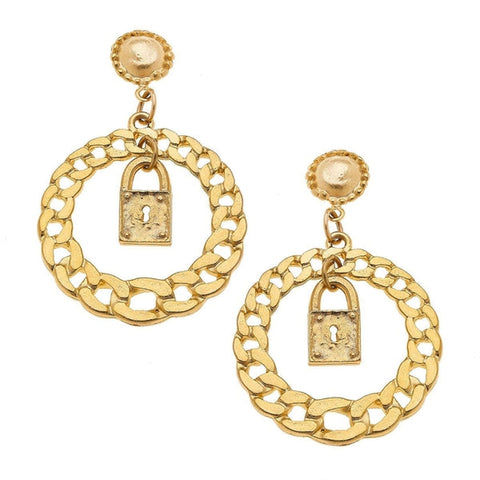 Gold Lock Post Earrings