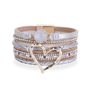 Multi-Layer Heart-Shaped Bangle Bracelets | Magnetic Buckle: Silver