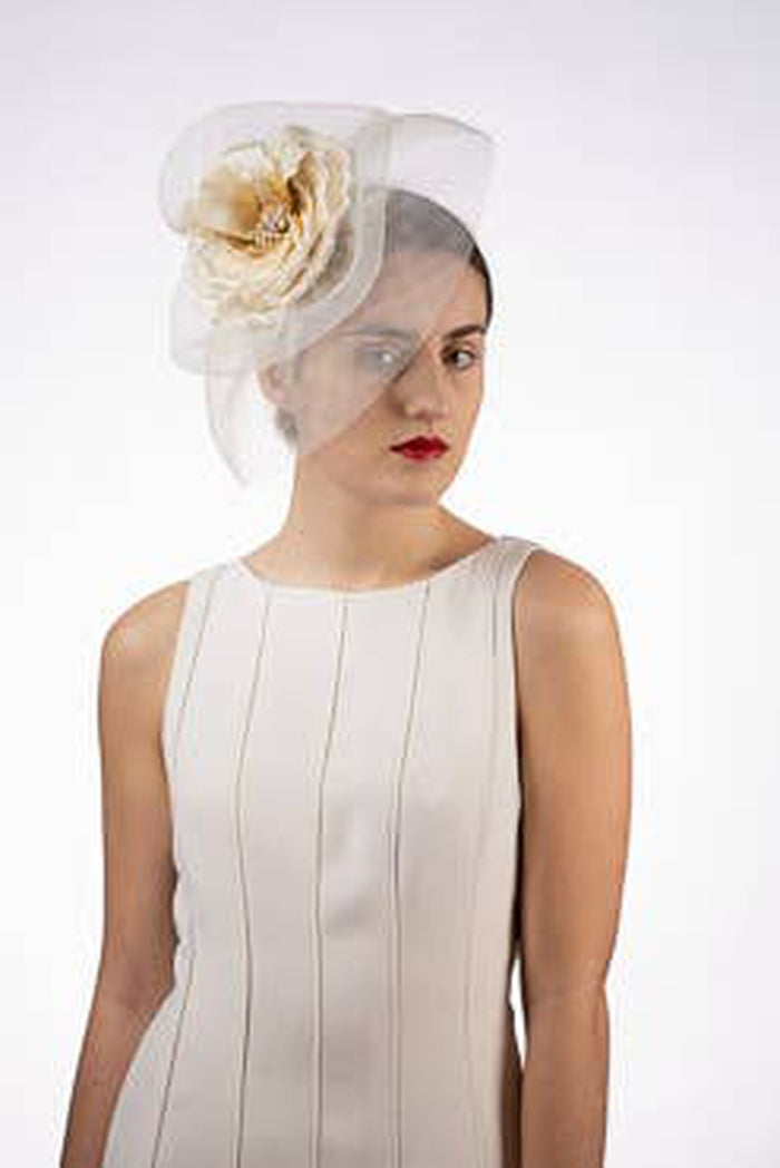 5840C Silk Flower Plaid Crinoline Comb Fascinator