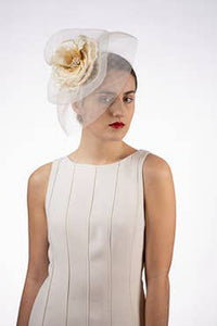 5840C Silk Flower Plaid Crinoline Comb Fascinator