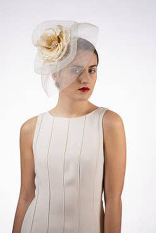 5840C Silk Flower Plaid Crinoline Comb Fascinator