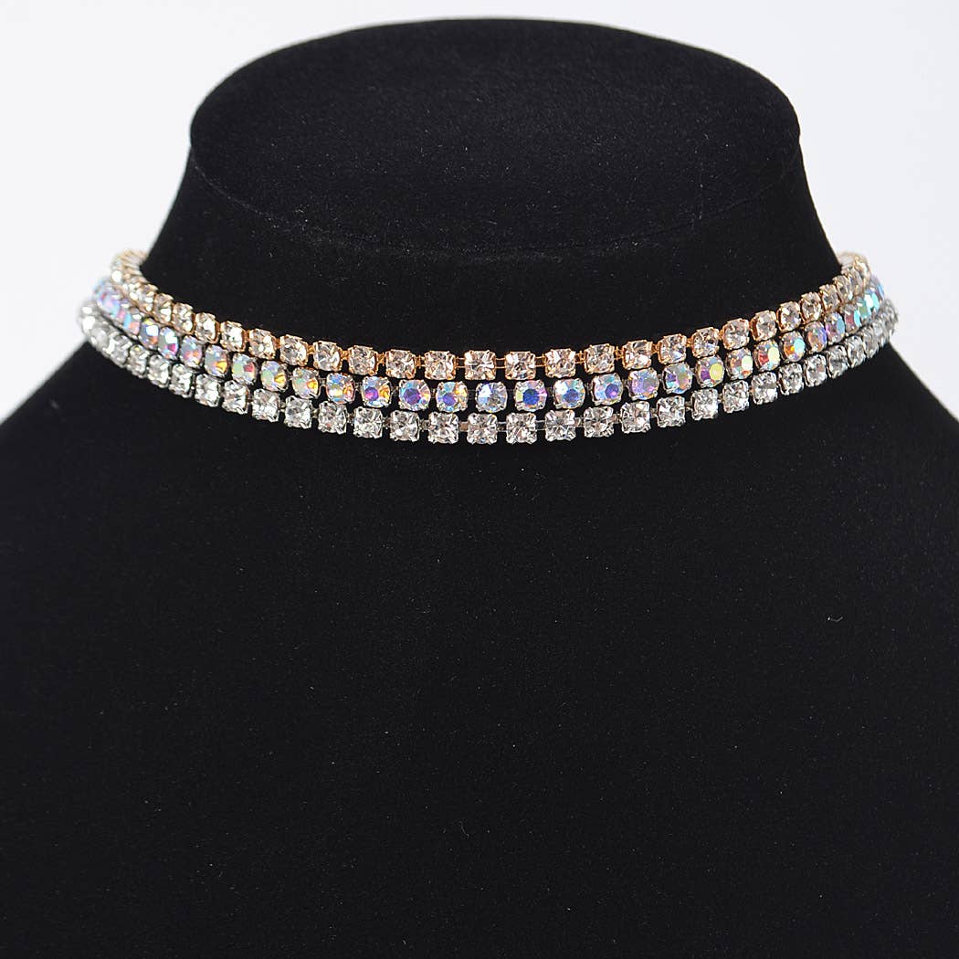 3 Layered Rhinestone Necklace: Multicolor