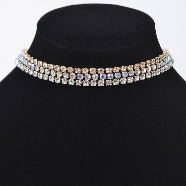 3 Layered Rhinestone Necklace: Multicolor