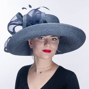 331744 Black Feather Bow Metallic Turn Up Hats: NAVY / Metallic