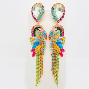 Parrot Rhinestone Tassel Earrings: Colourful