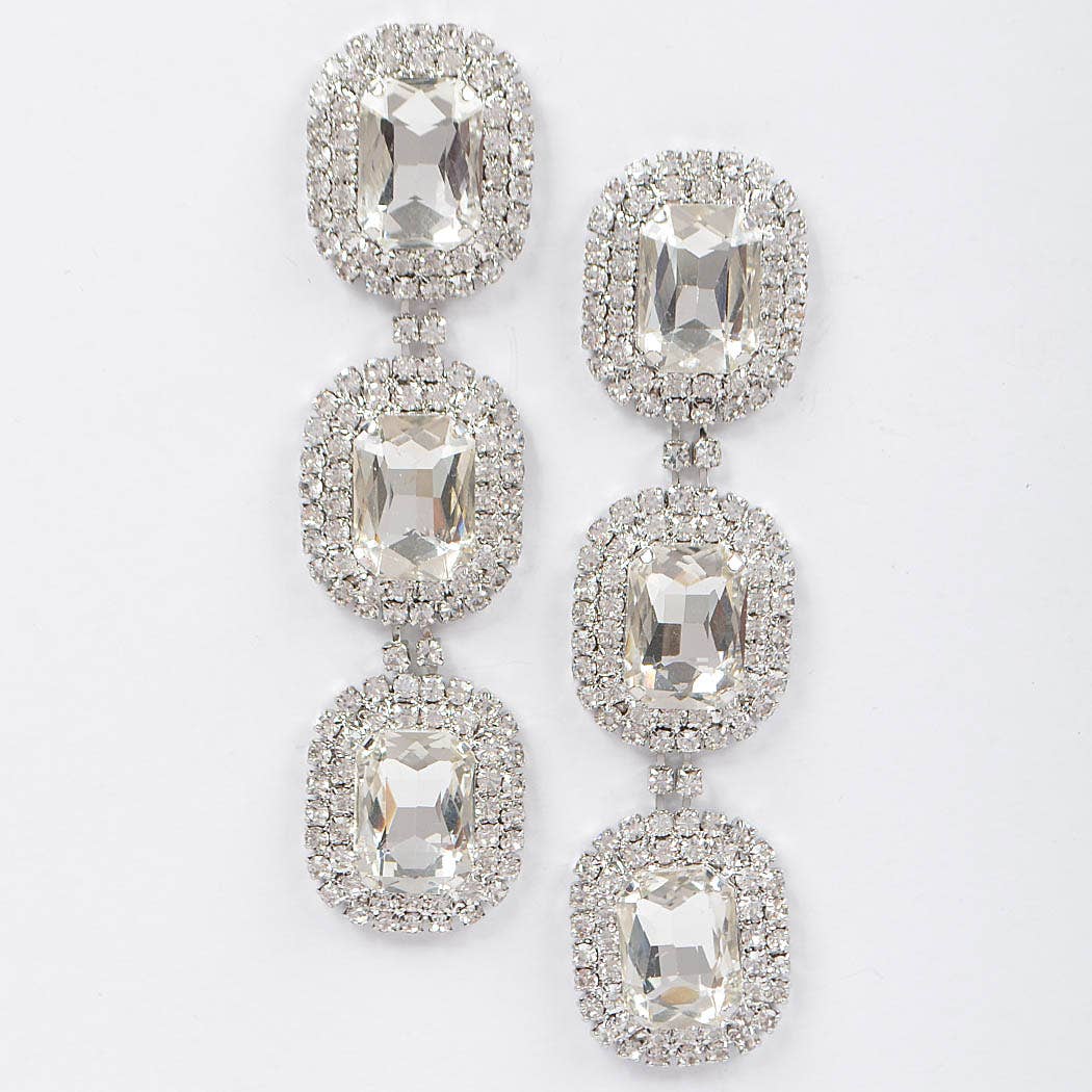 Rhinestone Dangle Earring: Silver